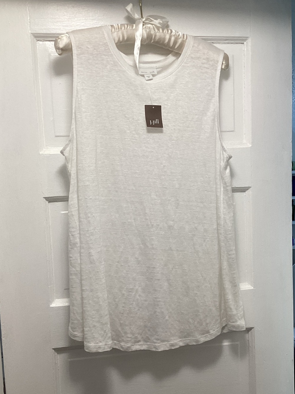 J. Jill White Sleeveless Linen-Blend Tank